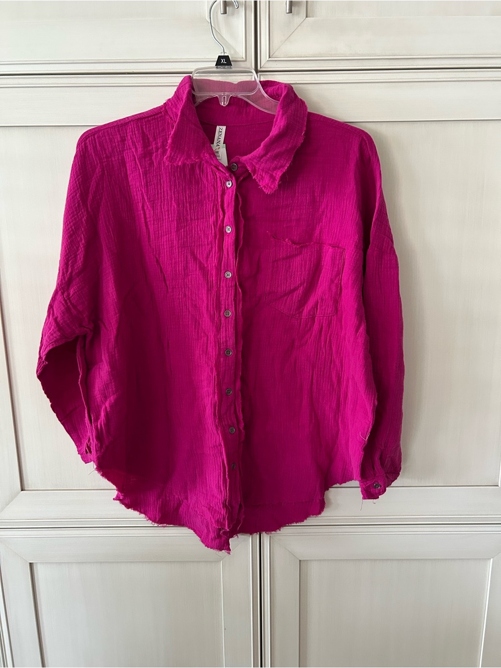 Zenana Outfitters Fuchsia Button-Down Gauze Shirt